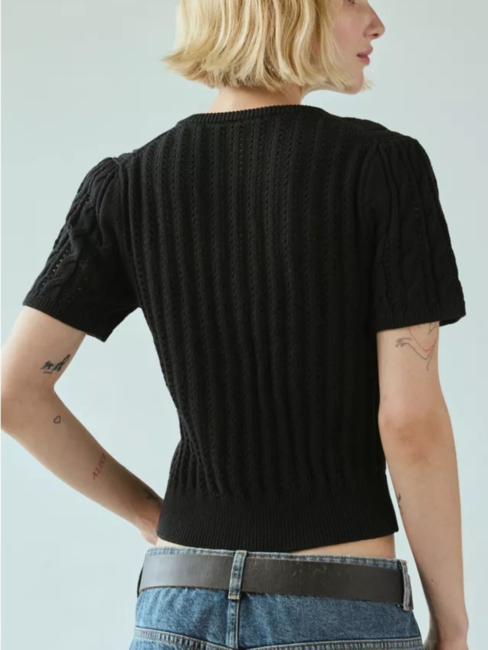 Kimchi Blue Vivian Cable Knit Short Sleeve Cardigan - Picture 2 of 5